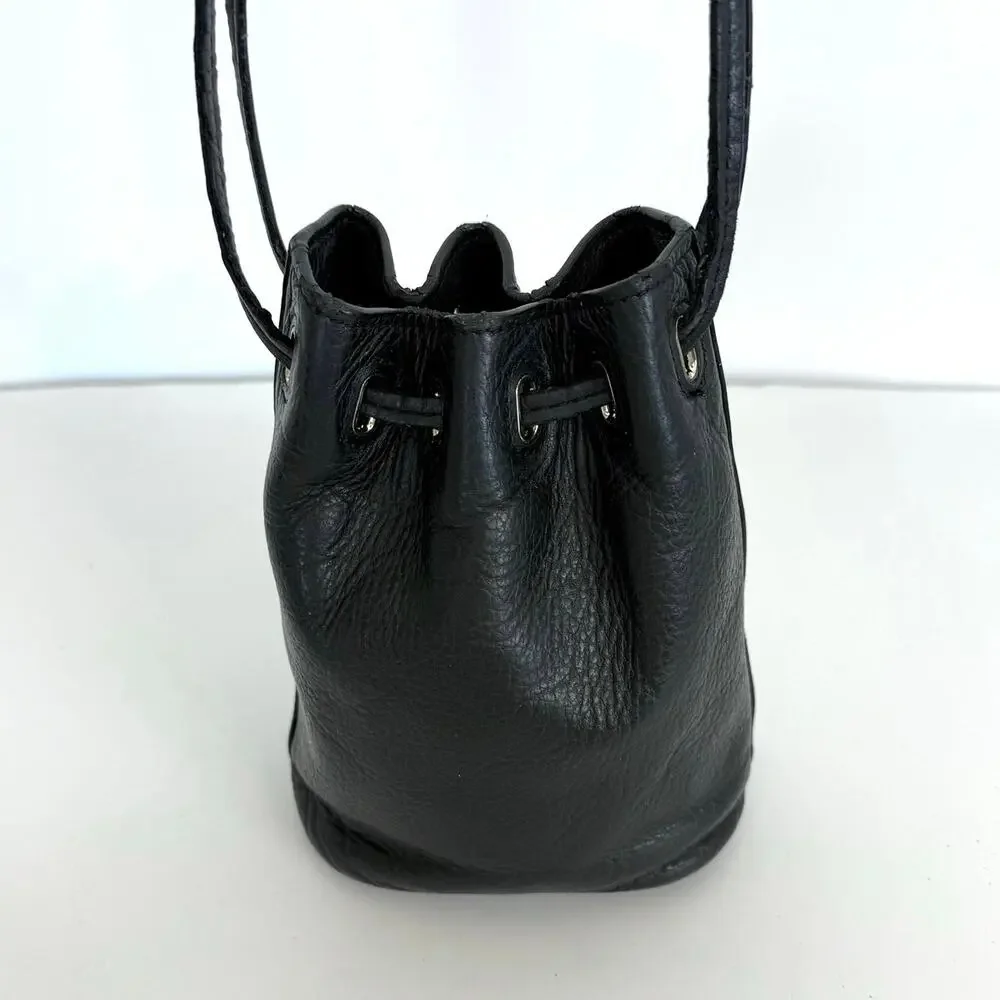 Tory Burch Mini Drawstring Mini Bucket Bag Crossbody Black Leather READ